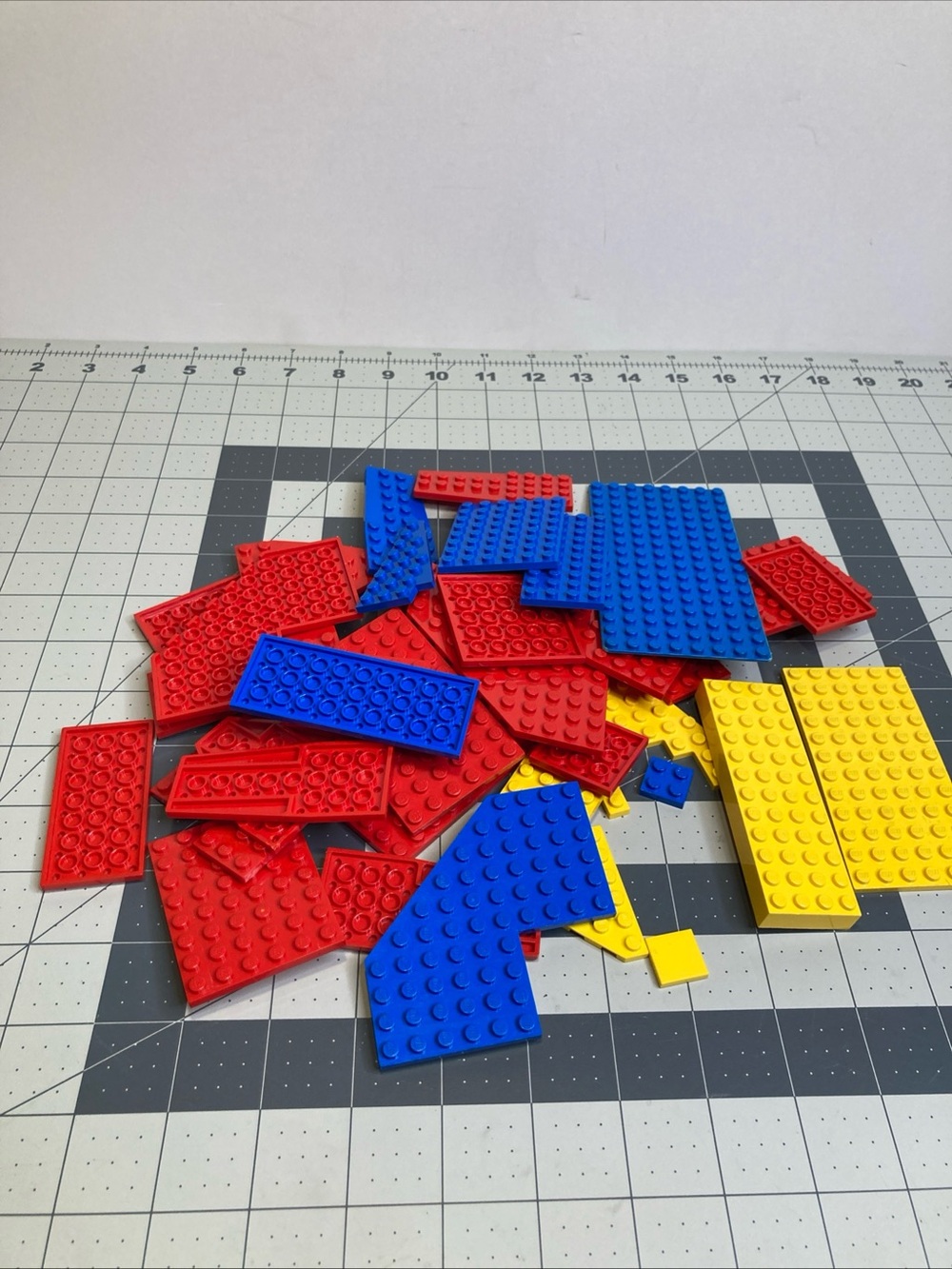 Lot of 40 Red Yellow Blue LEGO Plates Rectangular Various Angled Wedge Wing Pcs